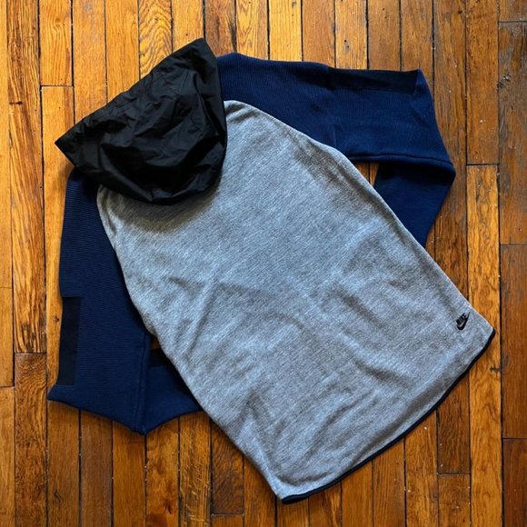 Nike Made in Italy Men's Heather Grey Navy Blue Black Ribbed Elbow Zip Up Hoodie - Picture 3 of 4